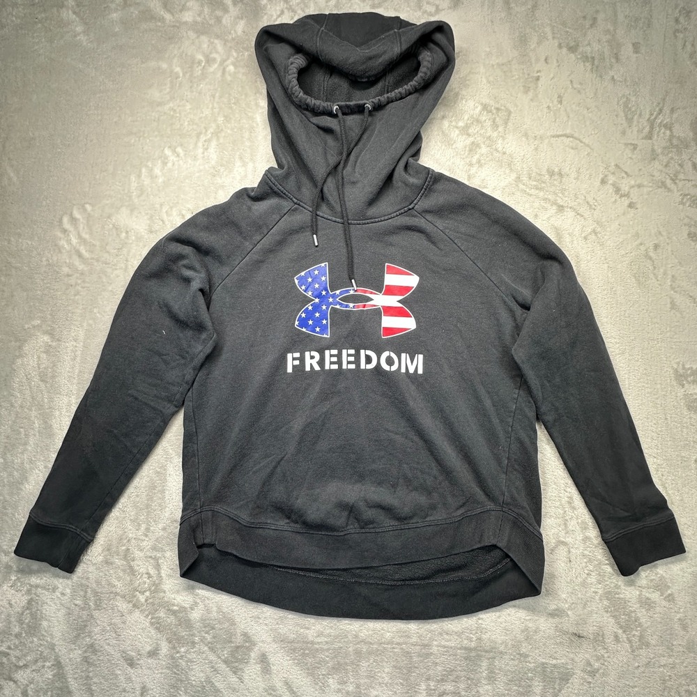 Under Armour Freedom Womens Medium Black Cotton Graphic Loose Fit Hoodie